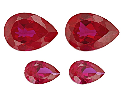 Red Lab Created Ruby 14x10mm 2pcs Pear,9x6mm 2pcs Pear faceted Cut gemstones set of 4 15.50ctw
