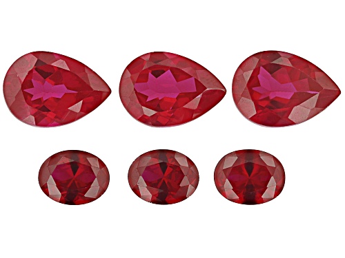 Photo of Red Lab Created Ruby 14x10mm 3pcs Pear,9x7mm 3pcs Oval faceted Cut gemstones set of 6 25ctw
