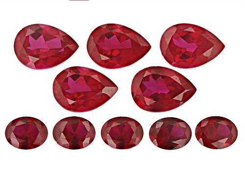 Red Lab Created Ruby 14x10mm 5pcs Pear,9x7mm 5pcs Oval faceted cut gemstones set of 10 42ctw