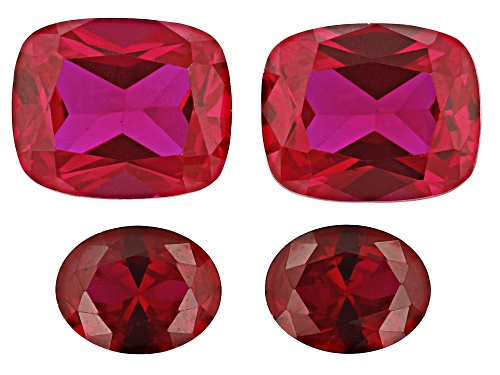 Photo of Red Lab Created Ruby 12x10mm 2pcs Cushion,9x7 mm 2pcs Oval faceted cut gemstones set of 4 16.50ctw
