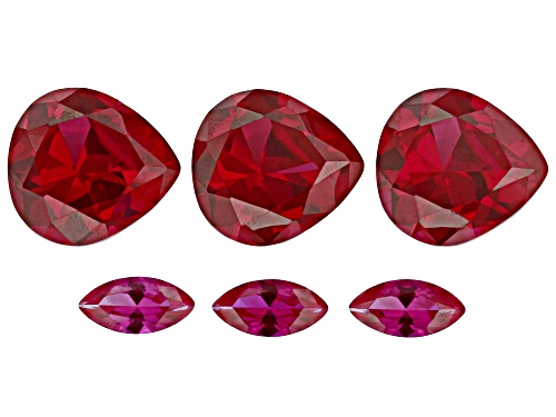 Photo of Red Lab Created Ruby 15x14mm 3pcs Pear,10x5mm 3pcs Marquise faceted cut gemstones set of 6 39ctw