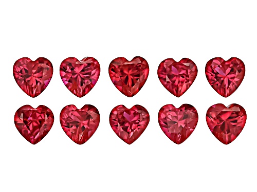 Photo of Red Lab Created Ruby 5mm Heart Faceted Cut Gemstones Set of 10 5.50ctw