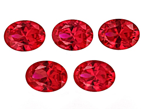 Photo of Red Lab Created Ruby 8x6mm Oval Faceted Cut gemstones set of 5 7ctw