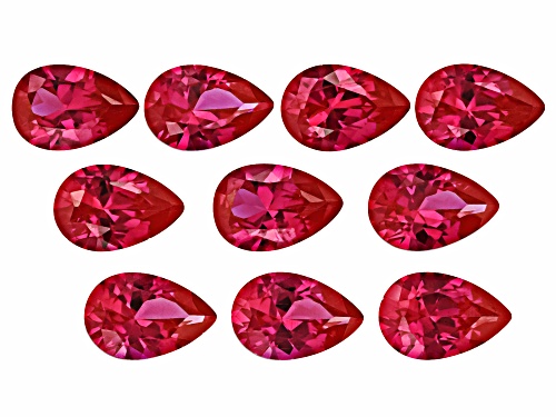 Photo of Red Lab Created Ruby 9x6mm Pear Faceted Cut Gemstones set of 10 15ctw