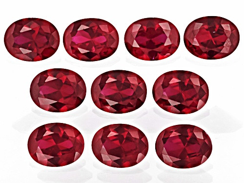 Photo of Red Lab Created Ruby 9x7mm Oval Faceted Cut Gemstones set of 10 20ctw