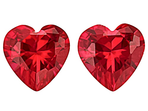Photo of Red Lab Created Ruby 10mm Heart Faceted Cut Gemstones Matched Pair 7ctw