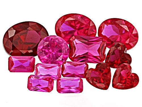 Photo of Red Lab Created Ruby Mixed Faceted Cut Gemstones Parcel 10ctw