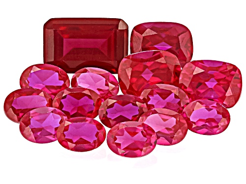 Red Lab Created Ruby Mixed Faceted Cut Gemstones Parcel 25ctw