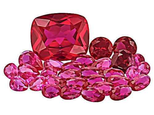 Red Lab Created Ruby Mixed Faceted Cut Gemstones Parcel 15ctw