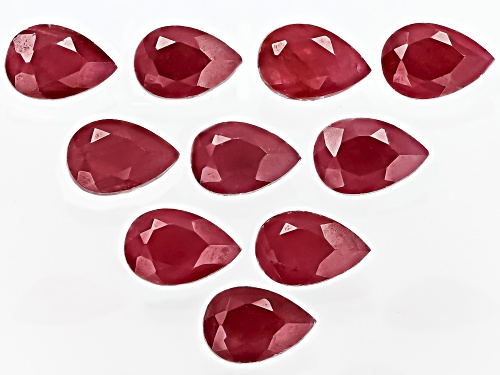 Red Indian Ruby 6X4mm Pear Faceted Cut Gemstones Set Of 10 6.00Ctw