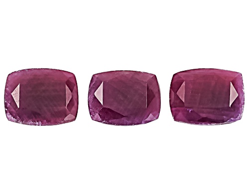 Photo of Red Indian Ruby 11X9mm Cushion Faceted Cut Gemstones Set Of 3 15.00Ctw