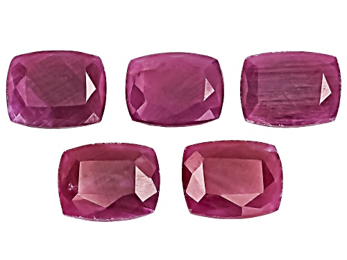 Photo of Red Indian Ruby 11X9mm Cushion Faceted Cut Gemstones Set Of 5 26.00Ctw