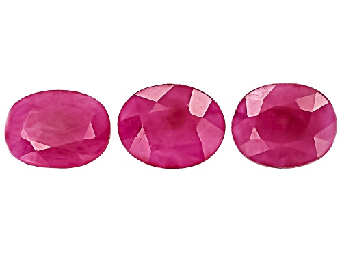 Red Indian Ruby 10X8mm Oval Faceted Cut Gemstones Set Of 3 8.00Ctw