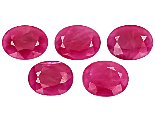 Photo of Red Indian Ruby 10X8mm Oval Faceted Cut Gemstones Set Of 5 14.50Ctw
