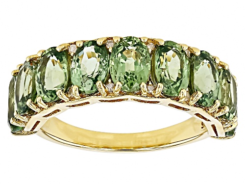 Photo of Green Sapphire Oval 6x4mm and White Diamond 18k Yellow Gold Over Sterling Silver Ring 4.08Ctw - Size 7