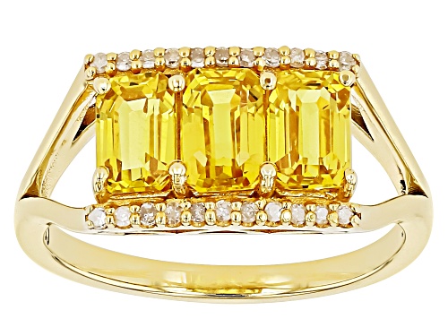 Photo of Yellow Sapphire Octagon 6x4mm and White Diamond 18k Yellow Gold Over Sterling Silver Ring 1.48Ctw - Size 7