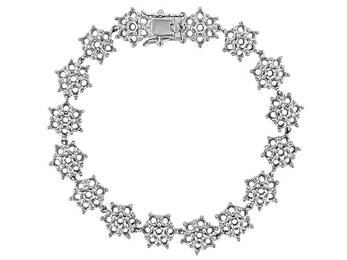 Semi-Mount Rhodium over Sterling Silver Flower Bracelet 7.25" - Size 7.25
