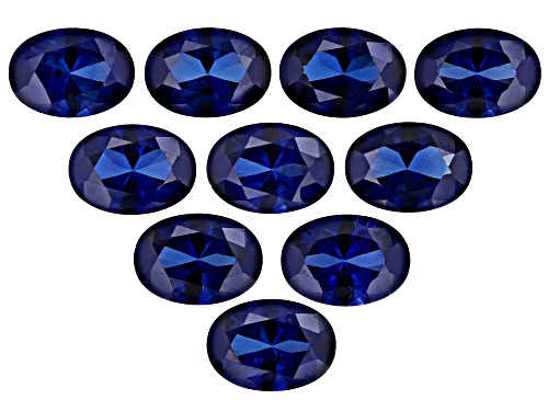 Lab Grown Blue Sapphire 7x5mm Oval Faceted Cut Gemstones Set of 10 8.00Ctw