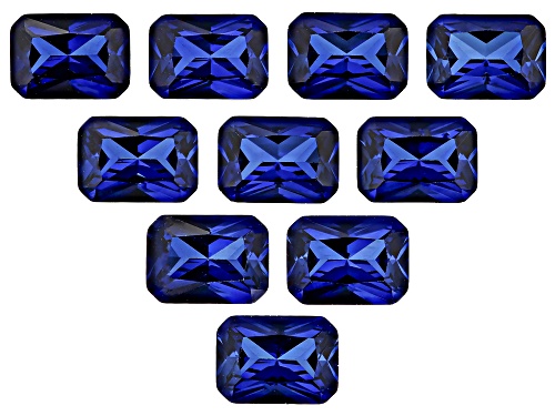 Lab Grown Blue Sapphire 7x5mm Emerald Radiant Cut Gemstones Set of 10 11.00Ctw
