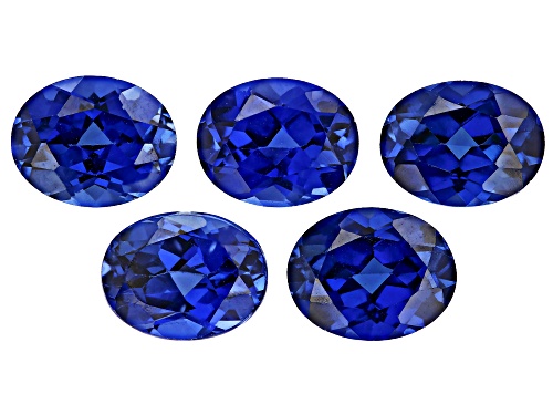 Photo of Lab Grown Blue Sapphire 9x7mm Oval Faceted Cut Gemstones Set of 5 13.50Ctw