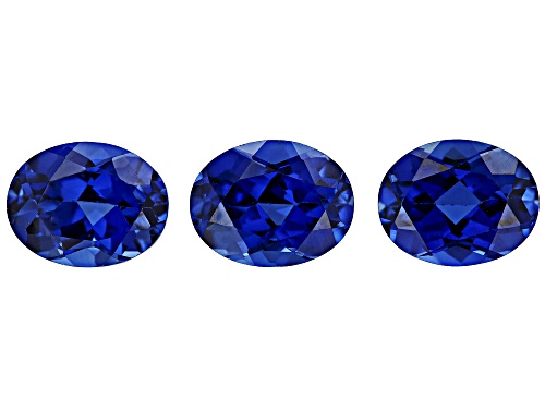 Photo of Lab Grown Blue Sapphire 9x7mm Oval Faceted Cut Gemstones Set of 3 7.50Ctw