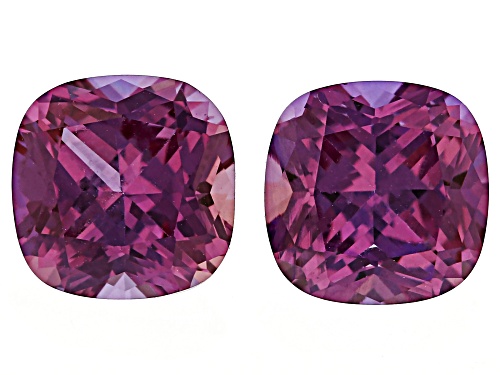 Photo of Purple Lab Created Color Change Sapphire 8mm Cushion Faceted Cut Gemstones Matched Pair 5.50Ctw