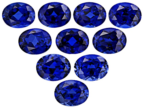 Photo of Lab Grown Blue Sapphire 9x7mm Oval Faceted Cut Gemstones Set of 10 27.00Ctw