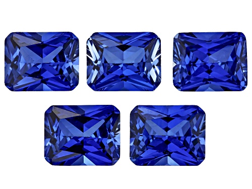 Lab Grown Blue Sapphire 10x8mm Emerald Radiant Cut Gemstones Set of 5 19.00Ctw