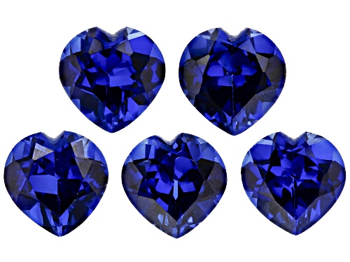 Photo of Lab Grown Blue Sapphire 12mm Heart Faceted Cut Gemstones Set of 5 36.50Ctw
