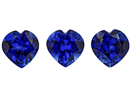 Lab Grown Blue Sapphire 12mm Heart Faceted Cut Gemstones Set of 3 21.50Ctw