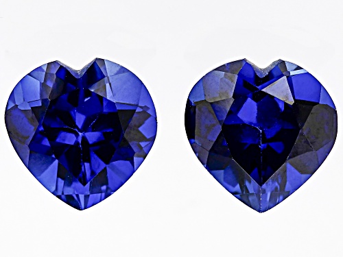 Lab Grown Blue Sapphire 12mm Heart Faceted Cut Gemstones Matched pair 14.50Ctw