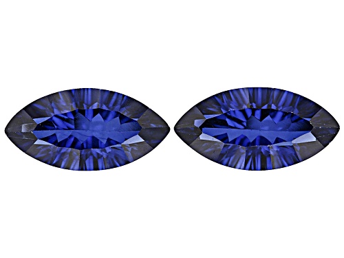 Photo of Lab Grown Blue Sapphire 16x8mm Marquise Concave Cut Gemstones Matched pair 11.00Ctw