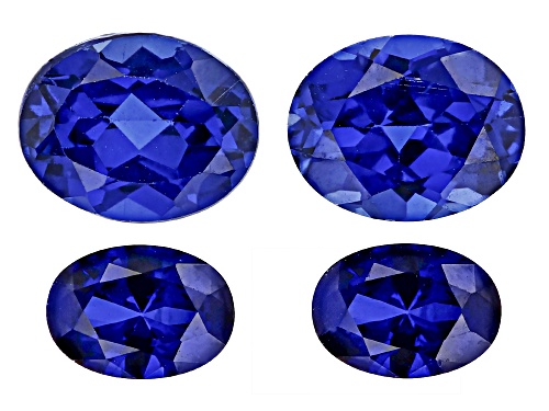 Lab Grown Blue Sapphire 9x7mm & 7x5mm Oval Faceted Cut Gemstones Set of 4 6.50Ctw