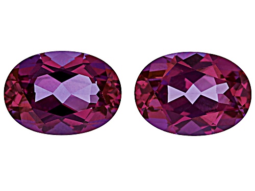 Photo of Purple Lab Created Color Change Sapphire 14x10mm Oval Emerald Cut Gemstones matched pair 15Ctw