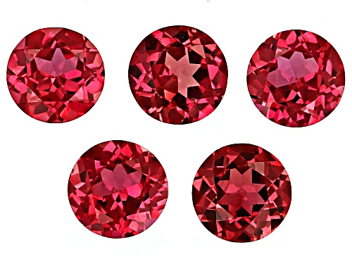Photo of Orange Lab Created Padparadscha Sapphire 6mm Round Faceted Gemstones Set Of 5 3.50Ctw
