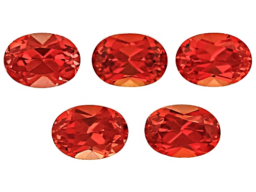 Orange Lab Created Padparadscha Sapphire 7X5mm Oval Faceted Cut Gemstones Set Of 5 5.50Ctw