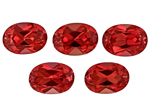 Red Lab Created Padparadscha Sapphire 7X5mm Oval Faceted Cut Gemstones Set Of 5 5.50Ctw