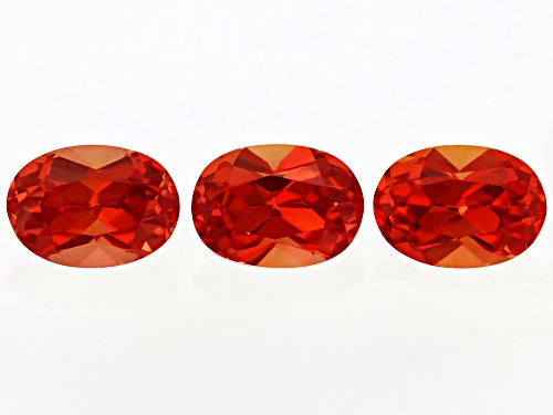 Orange Lab Created Padparadscha Sapphire 7X5mm Oval Faceted Cut Gemstones Set Of 3 3.50Ctw