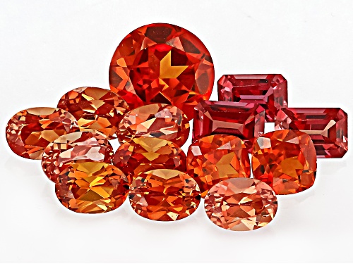 Orange Lab Created Padparadscha Sapphire Mixed Faceted Cut Gemstone Parcel 20.00Ctw