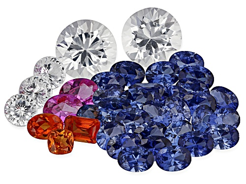 Multi-Color Lab Created Sapphire Mixed Faceted Cut Gemstone Parcel 50.00Ctw