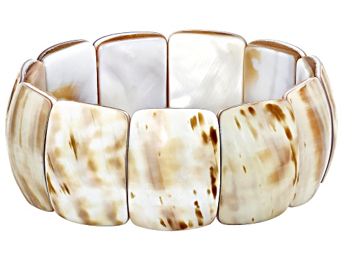 Photo of White South Sea Mother Of Pearl And Tiger Cowrie Stretch Bracelet