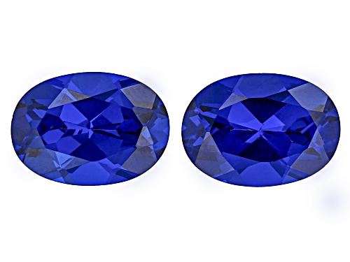 Photo of Blue Lab Created Spinel 14X10mm Oval Faceted Cut Gemstones Matched Pair 12.50Ctw