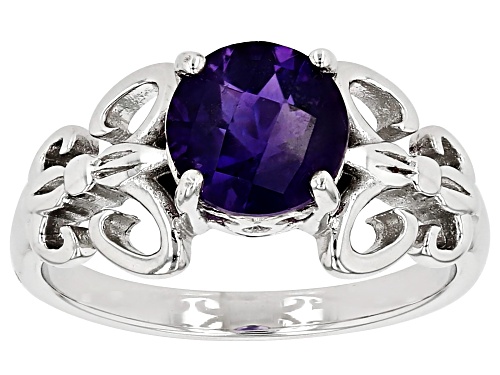 Amethyst Round 8mm White Silver Ring 1.62ct - Size 7