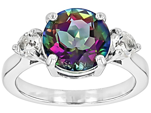 Photo of Multi-Color Quartz Round 10mm and Petalite Rhodium Over Sterling Silver Ring 3.36ctw - Size 8