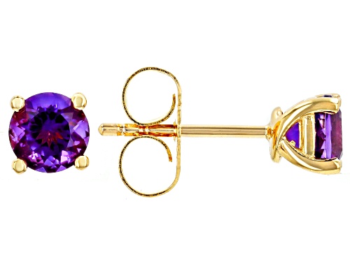 Photo of Purple Amethyst Round 5mm 18K Yellow Gold Over Sterling Silver Stud Earrings 0.85ctw