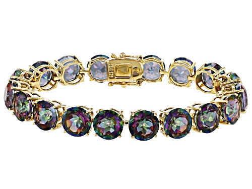 Photo of Multi-Color Quartz Round 10mm 18K Yellow Gold Over Sterling Silver Bracelet 55.00ctw