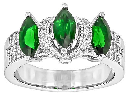 Photo of Chrome Diopside Marquise 8x4mm with White Zircon Rhodium Over Sterling Silver Ring 1.67ctw - Size 9