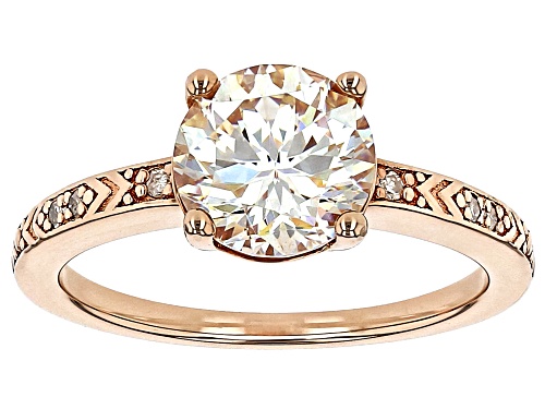 2.60CT GLITTER CUT(TM) STRONTIUM TITANATE & CHAMPAGNE DIA ACCT 18K RG GOLD OVER SILVER RING - Size 7