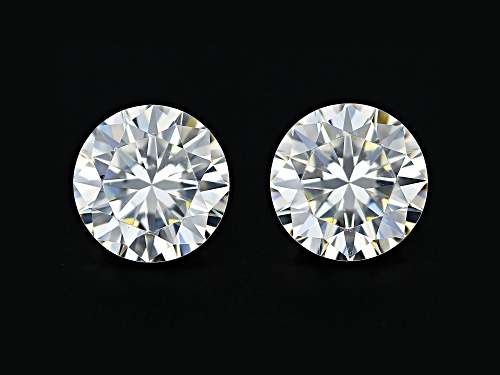 Photo of White Strontium Titanate 6.5mm Round Faceted Cut Gemstones Matched Pair 2.75Ctw