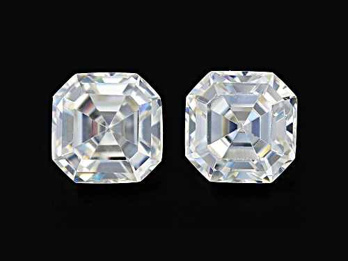 Photo of White Strontium Titanate 5mm Emerald Cut Faceted Gemstones Pair 1.75Ctw